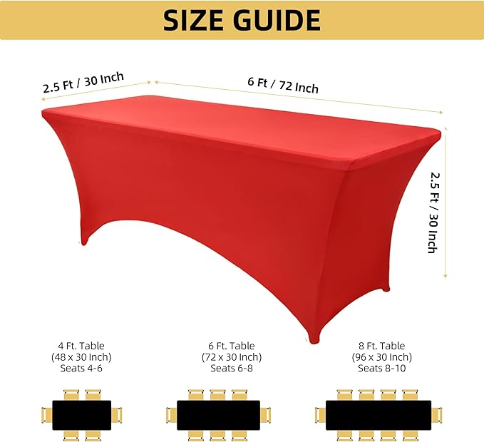 10-Pack 6ft Red Spandex Table Covers for Rectangle Standard Folding Tables - Wrinkle Resistant Stretch Tablecloths - Ultimate Fitted Table Protector for Parties, Banquet, Wedding