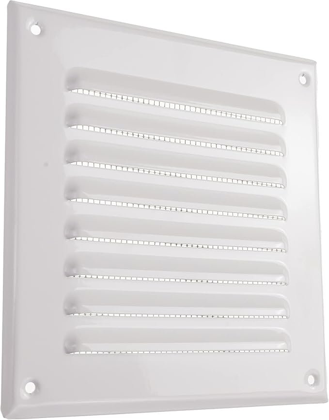 Vent Systems 5 x 5 Inch (Inner) White Vent Cover - Square Metal HVAC Return Air Grille with Mesh Screen - Register Wall Vent Duct Grill - Outdoor, Indoor, Crawlspace Exhaust Ventilation