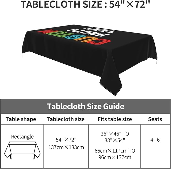 Custom Rectangle Table Cloth, Add Your Own Photo Logo Text, Personalized Tablecloth, Customizable Oil Proof Wipeable Table Cover for Wedding, Party, Restaurant, Outdoor, Picnic, 54x72in