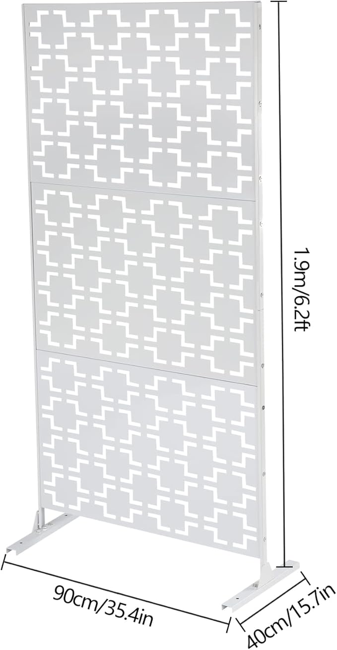 Metal Outdoor Privacy Screen,Freestanding Outdoor Divider Decorative Privacy Fence Screen,Freestanding Decorative Privacy Screen for Balcony Patio (White 6.2ft)