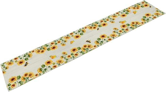 Sunflower Table Runner, Yellow Floral Flower Butterfly Country Rustic Table Runner for Outdoor Home Party Kitchen Dining Holiday 13x36in