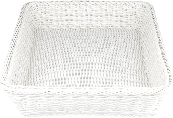5 Pack Poly Wicker Bread Baskets 15.7x11.8x2.8 Inch, Restaurant-Grade Food Display Trays, Moisture-Resistant for Kitchen Storage/Tabletop Serving/Hotel Buffet (White)
