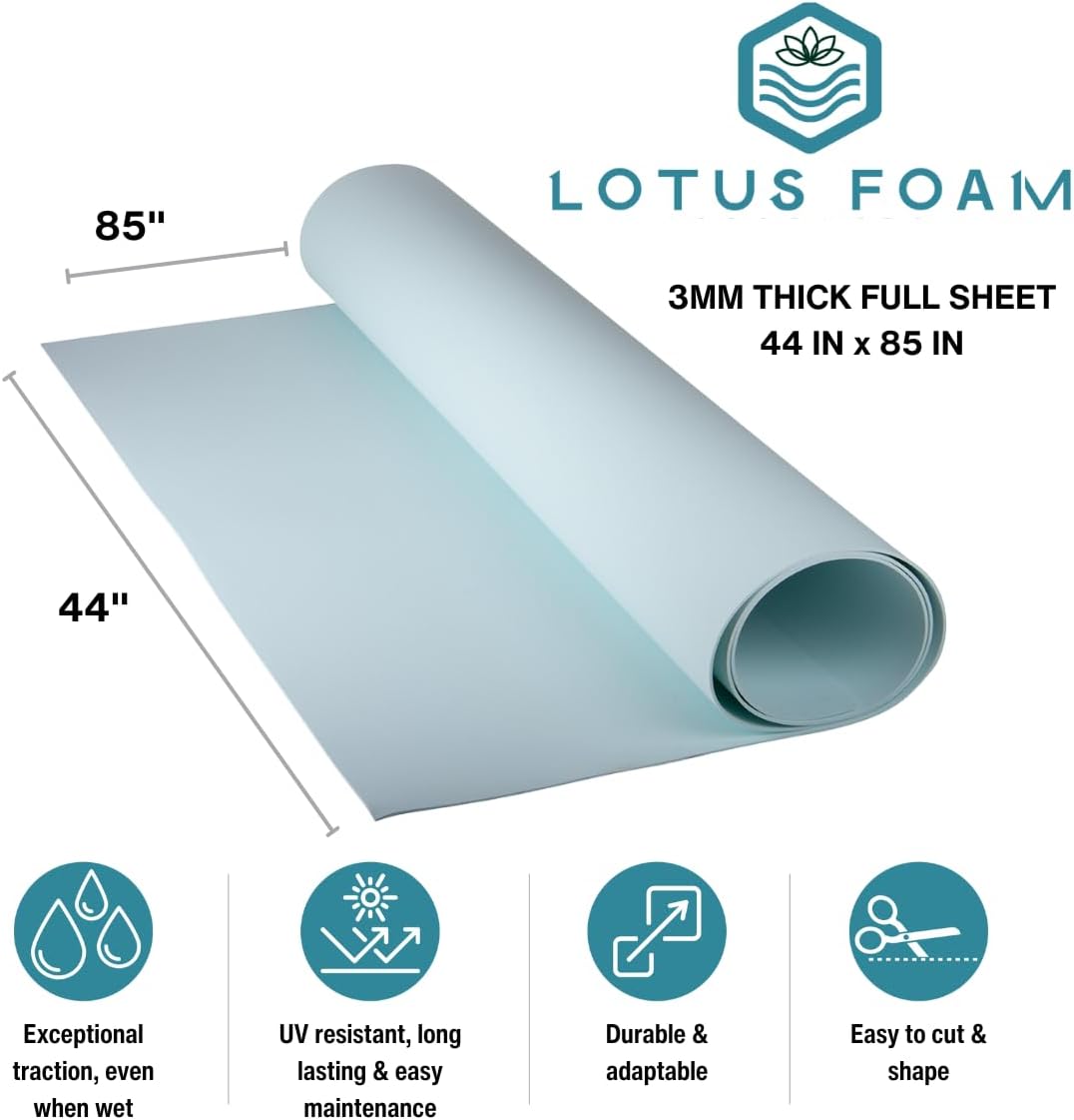 LotusFoam Large 3mm EVA Foam Sheet - 44"x 85" High Density Foam 130 kg/m3 for Cosplay, Costumes, Crafts, Flooring, Outdoor Use - 35 Colors (Sea Blue) - Sea Blue