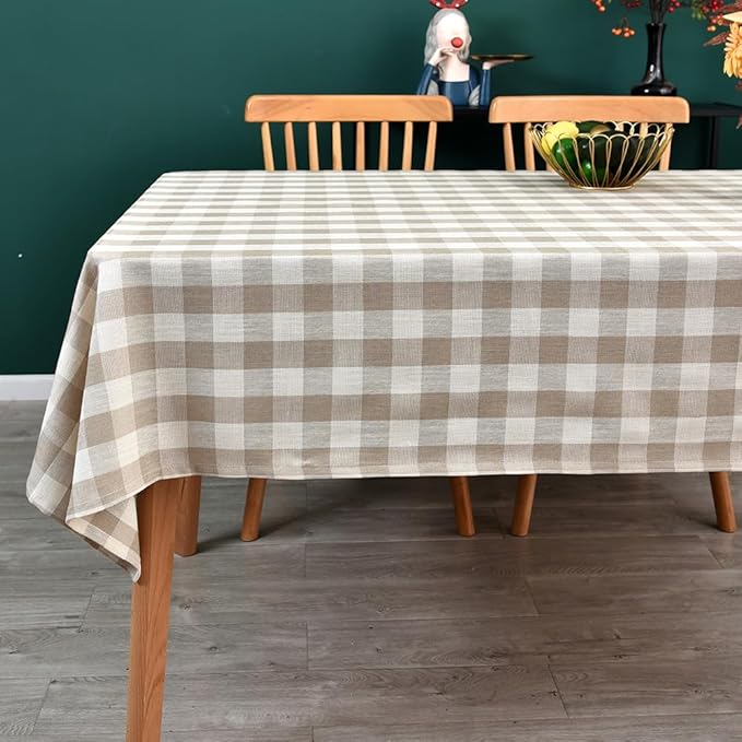 Gingham Tablecloth Rectangle Table Cloth Heavy Duty Cotton Checkered Table Cover for Spring Picnic Kitchen Dining(C-Beige, 52x70 inch)