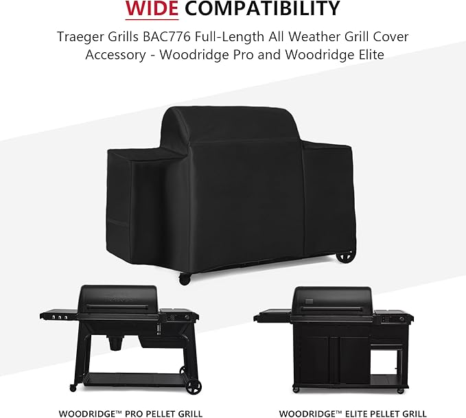Outdoor Heavy Duty Waterproof Pellet Grill Cover for Traeger Woodridge Pro Grill Woodridge Elite Grill,Grill Cover for Traeger Grills BAC776 Full-Length All Weather Grill Cover Accessory,Black