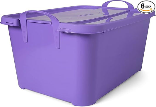 Life Story 6 Pack Light Duty Stackable Storage Bin, 55 Quart Home Organizer, Versatile Lightweight Locking Bins with Carrying Handles, Purple
