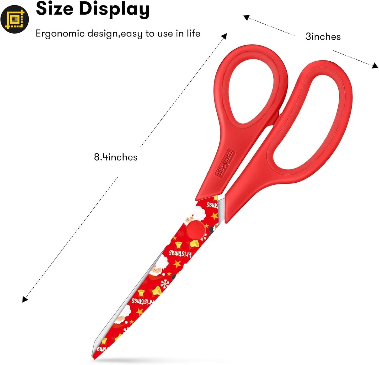 All Purpose Scissors for Construction Scrapbook Kraft Craft Paper, Gifts Wrapping Packing Paper Cutter Tool, 3 Pack Ultra Sharp 8" Thick Blade Comfort-Grip Scissors for Moving Package Supplies