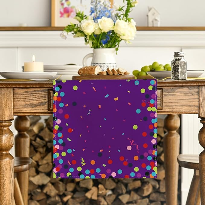 Artoid Mode Polka Dot Purple Happy Birthday Table Runner, Seasonal Kitchen Dining Table Decoration for Home Party Decor 13x72 Inch