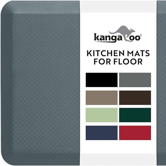 KANGAROO Thick Ergonomic Anti Fatigue Mats for Kitchen Floor, 48x20, Cushioned Standing Office Desk Mat, Waterproof Scratch Resistant Topside, Supportive All Day Comfort Padded Foam Rugs, Charcoal