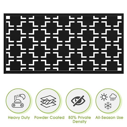 Casaphoria 72" H x 47" W Metal Outdoor Privacy Screen, Freestanding Decorative Divider for Patio, Deck, Balcony, and Garden with Stable Base, Black-Square