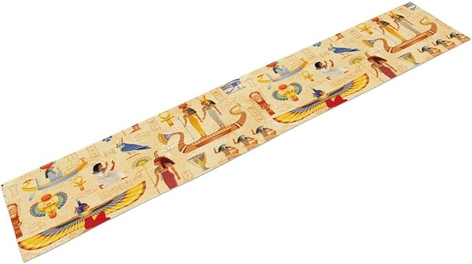 Egypt Table Runner, Ancient Egyptian Mythology Gods Hieroglyphic Elements Retro Farmhouse Table Runner for Home Kitchen Dining Party Indoor Outdoor 13x120in