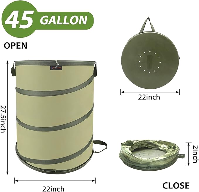 YUDI & GARDEN 45 Gallon Hard Bottom Collapsible Garden Bag, Collapsible Trash Can, Camping Trash Can, for Collecting Weeds or Leaf or Party and Yard Waste