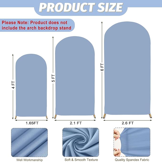 MODFUNS Dusty Blue Arch Cover Set of 3 Spandex Arch Stand Cover Wedding Backdorp Covers 4ft 5ft 6ft Fitted Arches Covers Double Sided Chiara Covers for Wedding Banquet Reception Baby Shower