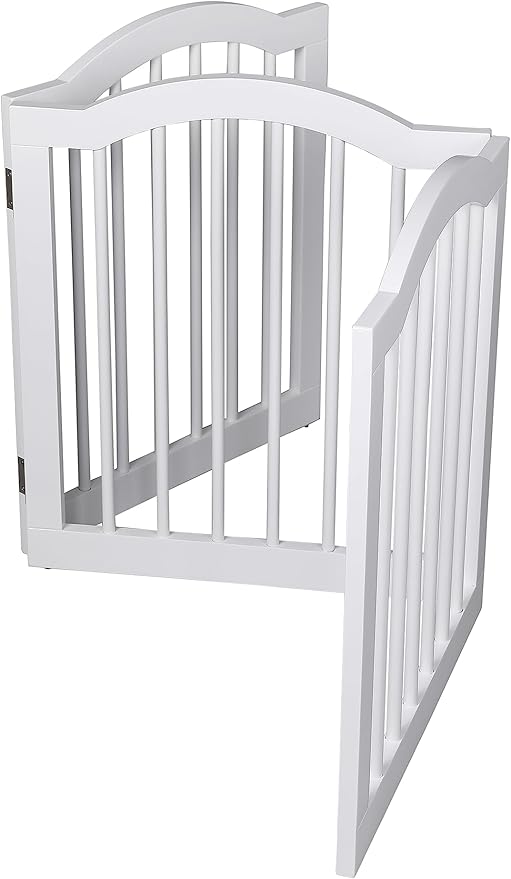 INTERNET'S BEST Arched Top Dog Gate | 3 Panel, 24" H Wooden Pet Barrier for Dogs or Cats | Freestanding Folding Room Divider for Doorways, Hallways, Stairs, and Porch | Portable, Extra Wide | White