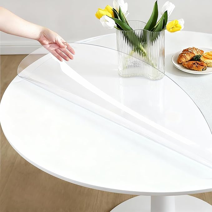 Round Clear Table Cover Protector 42 Inch - 2mm Thick Waterproof PVC Furniture Protective Pad for Dining Room Tabletop
