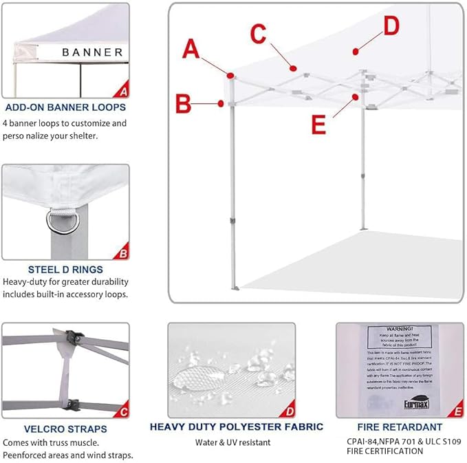 Eurmax USA Pop Up Canopy Replacement Canopy Tent Top Cover, Instant Canopy Top Cover ONLY,Bonus 4PC Pack Weight Bag (8x12, Red)