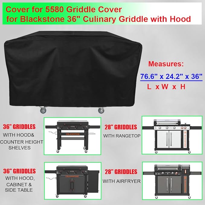 Griddle Cover for Blackstone 36" Culinary Griddle with Hood, 600D Heavy Duty Waterproof Flat Top Grill Cover for Blackstone 28" Griddle with Rangetop Airfryer