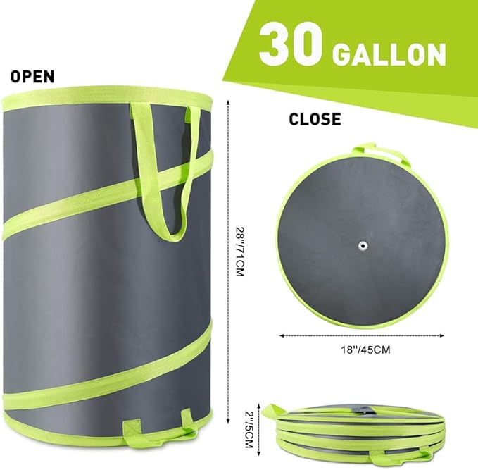 Resuable Leaf Bag 2 Pack, Collapsible Trash Can for Camping, Garden Waste Bag Pop Up, 120L Large Yard Waste Container with Drain Holes and Drawstrings for Windy Days