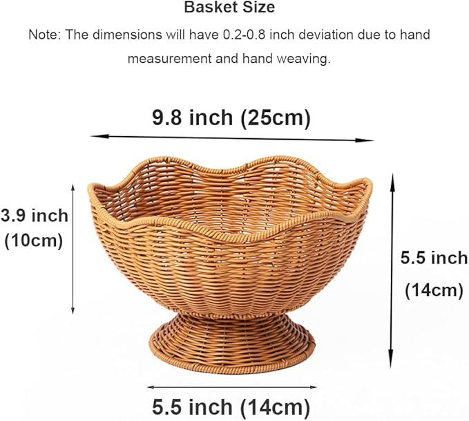 RT&BS Round Woven Fruit Basket for Counter, Christmas Food Bowl, Eco-Friendly Sturdy Stackable Woven Basket for Kitchen, Store, Restaurant, Party (Brown)