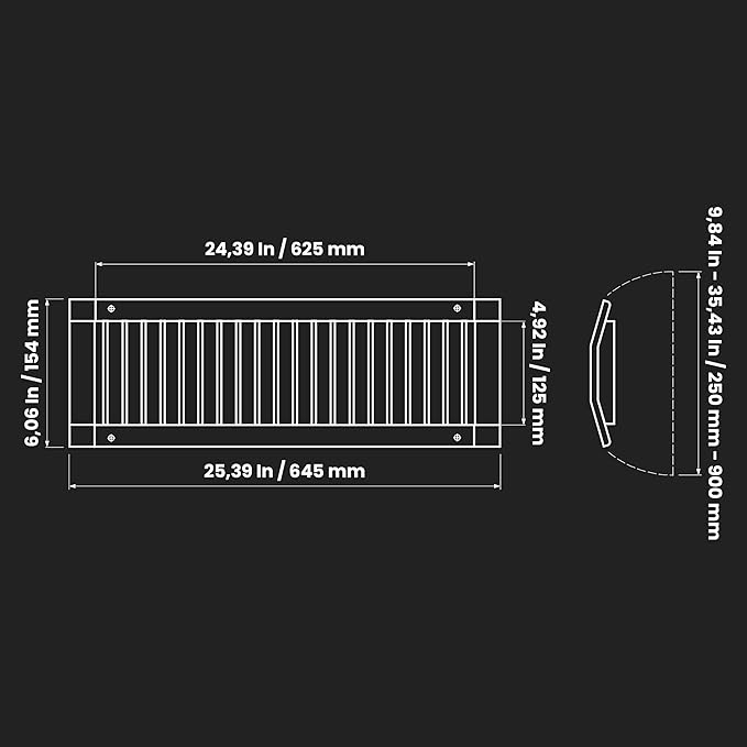 Repa Market 25" x 5" Inch Air Grille for Round Spiral Ducts - Adjustable Single Louvre Blade - Galvanized Ventilation Cover - Side Fit Round Surface Canal Ducting from 9.84" to 35.43" Inches
