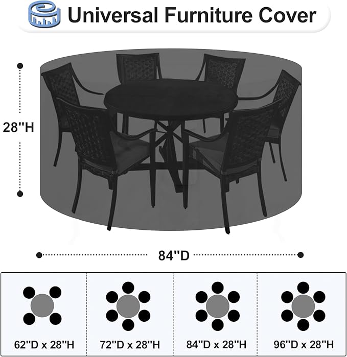 OutdoorLines Outdoor Waterproof Patio Table Furniture Set Covers - Round Couch Sectional Cover Outside Weatherproof Patio Furniture Covering for Deck, Lawn and Backyard 84" Dia x 28" H, Black