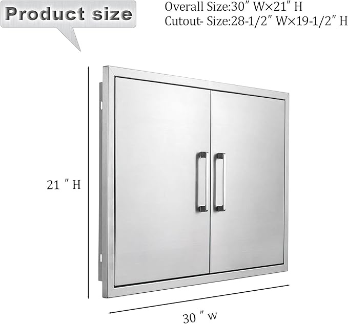 Outdoor Kitchen Door, 30" W21 H Outdoor Kitchen Access Door, Stainless Steel BBQ Double Door, Available for Outdoor Kitchen Island or Outdoor Kitchen.