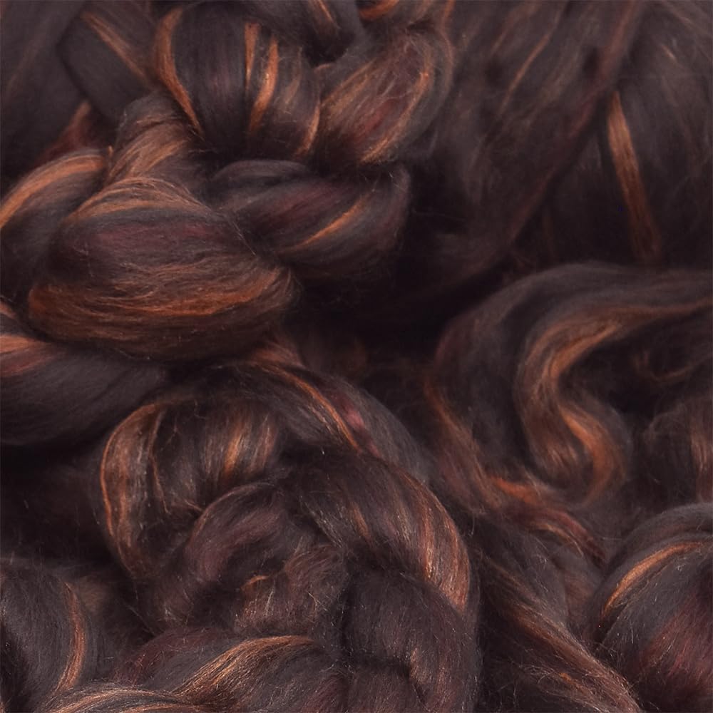 Merino Silk Luxe Tonal Designer Blend. Superfine Merino, Mulberry Silk, Tussah Silk. Top Roving for Spinning or Felting. Chestnut Velvet 1oz