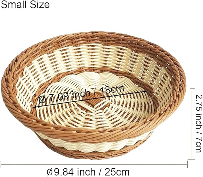 RT&BS Round Wicker Bread Basket, Christmas Food Baskets, Eco-Friendly Sturdy Stackable Fruit Basket for Kitchen, Store, Restaurant, Party (Bicolor, S)