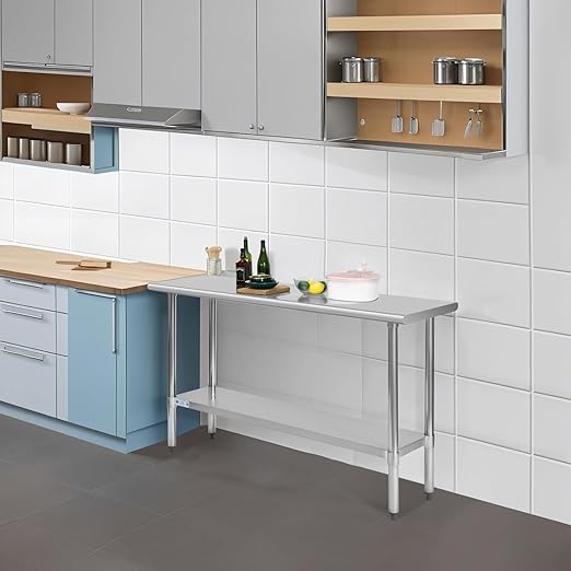 Hally Stainless Steel Table for Prep & Work 18 x 72 Inches, NSF Commercial Heavy Duty Table with Undershelf and Galvanized Legs for Restaurant, Home and Hotel