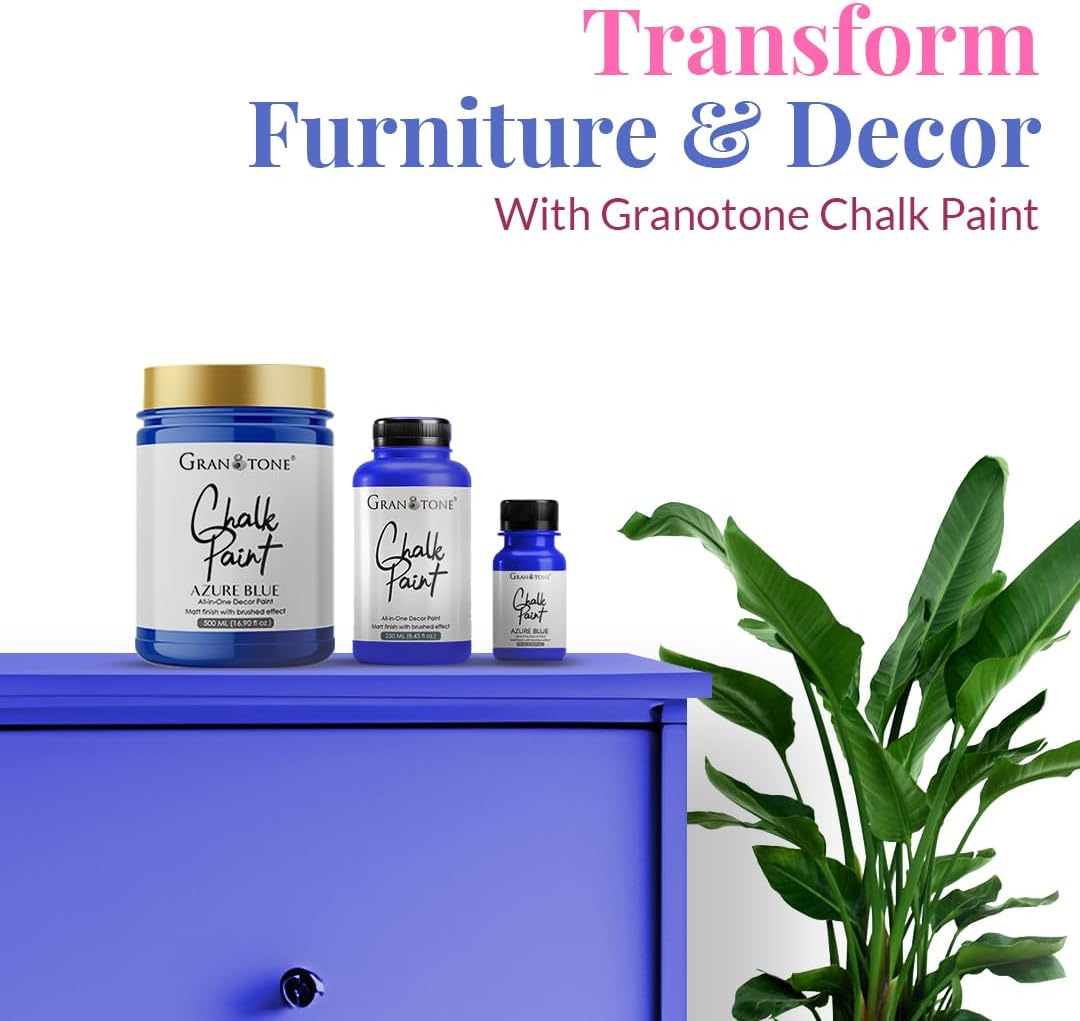 GRANOTONE Chalk Paint for Furniture | Matt-Finish Water-Based Acrylic Paint for Wood, Walls, Metal, Glass, Paper, Fabric Canvas | Maximum Coverage Chalk Paint for Kids & Adults, 120 Ml (AZURE BLUE)