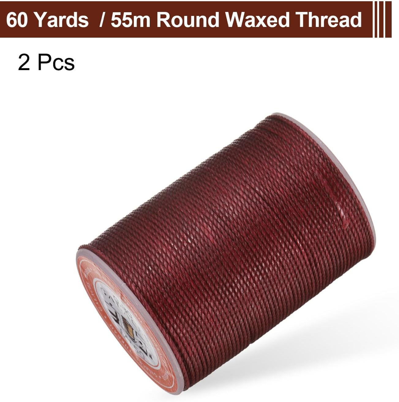 uxcell Round Leather Sewing Waxed Thread, 55m / 60 Yards Polyester Wax String, 0.80mm Wax Stitching Cord for Leather Crafts, Bookbinding, Bracelets Braided, Burgundy, 2pcs
