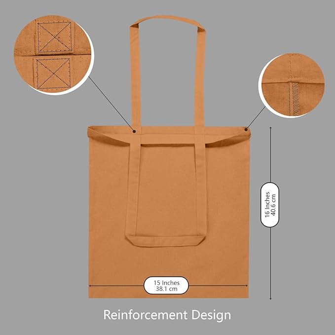 TOPDesign 12-Pack Economical 16"x15" Khaki Cotton Tote Bags, Lightweight Medium Reusable Grocery Shopping Cloth Bags, Suitable for DIY, Advertising, Promotion, Gift, Activity