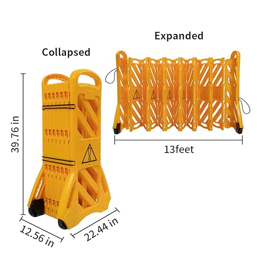 Yeeoy 13 Foot Safety Barrier, Expandable Mobile Barricade System, Commercial Foldable Barriers, Portable Traffic Barricade Fence for Construction, Traffic Control, Driveway Gate