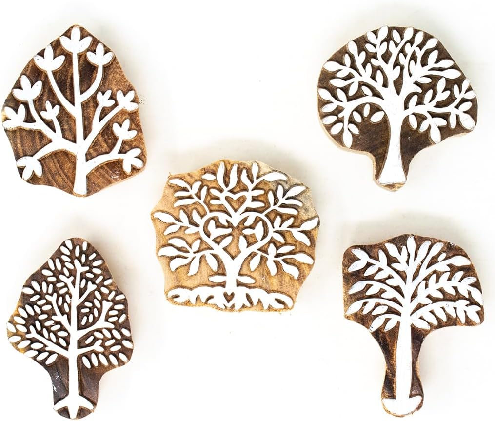 Wooden Printing Stamps Indian Design - Block Stamp for Printing Saree Border/Dresses/Craft Card Making/Scrapbook/Clay Pottery (Set of 5) Hashcart®