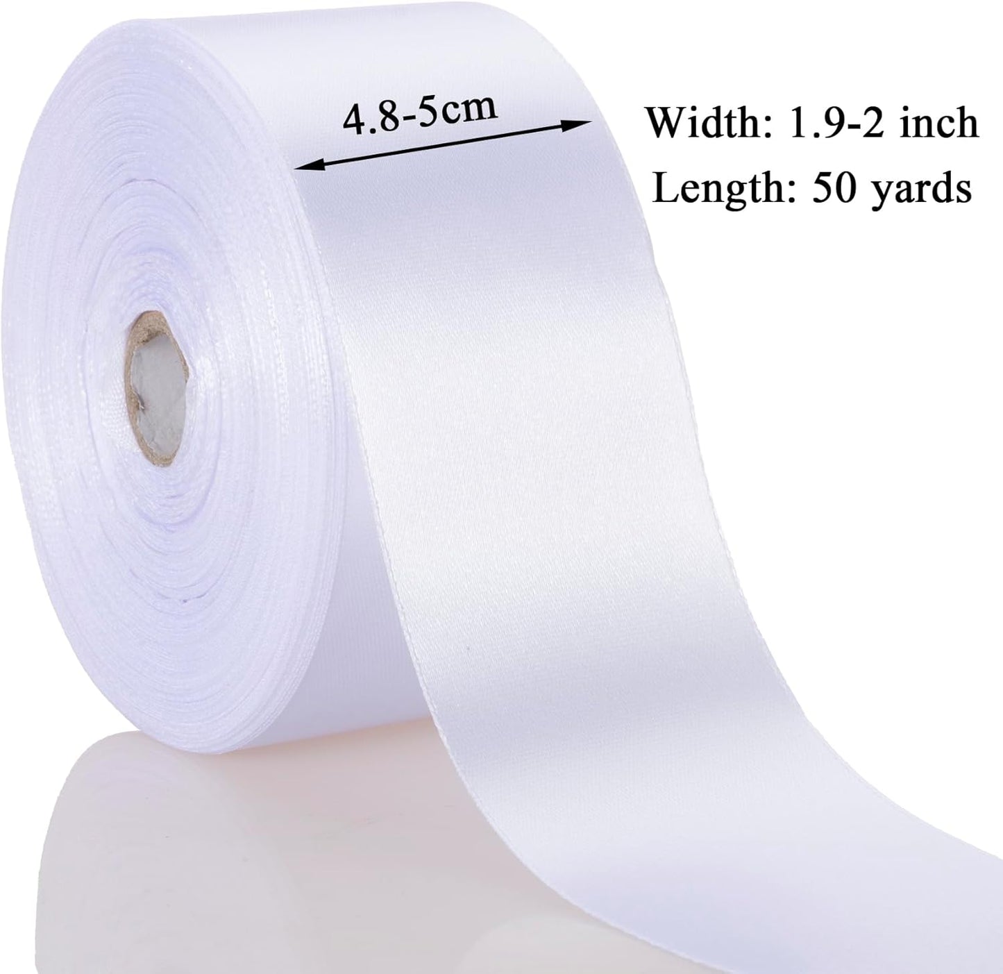 2 Inch White Solid Satin Ribbon, 50 Yards Craft Fabric Ribbon for Gift Wrapping Floral Bouquets Wedding Party Decoration