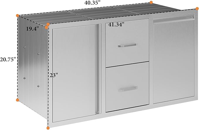 Jocisland Outdoor Kitchen Drawers 41.5" W×23" D×23" H Stainless Steel Drawers for Outdoor Kitchens, Double Drawer & Door Trash Drawer & 3-Tier Cabinet, Built-in BBQ Island Storage