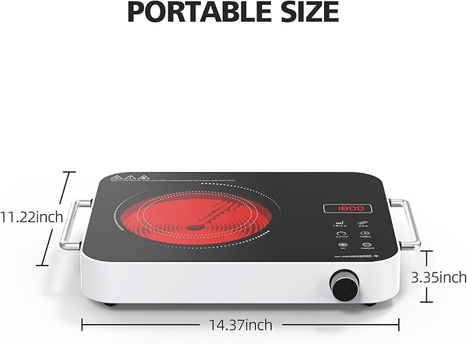 Electric Cooktop 110v, Portable Electric Stove 1800W Infrared Hot Plate, Nafewin Single Burner Cooktop Countertop with Handle, 4-Hours Timing Setting, Compatible for All Cookwares