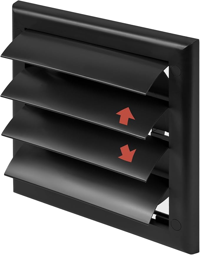 Plastic 4" Black Dryer Vent Cover with Flange - Exhaust Ventilation Grille with Shutters - Louvered Air Vent for Bathroom, Kitchen, Garage Various Ventilation Systems Ø3.9" / 7.5" x 7.5"