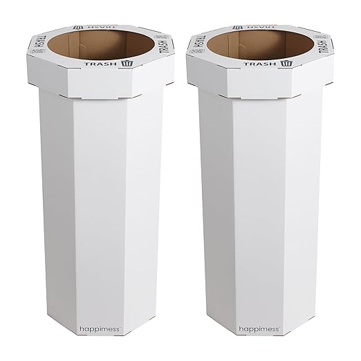 Eyely MPH1300E-SET2 Sal 25-Gallon Disposable Corrugated Cardboard Event Trash Can and Recycling Bin for BBQs, Beach, Parties & Events & Outdoor Activities, Cotton White (Set of 2)