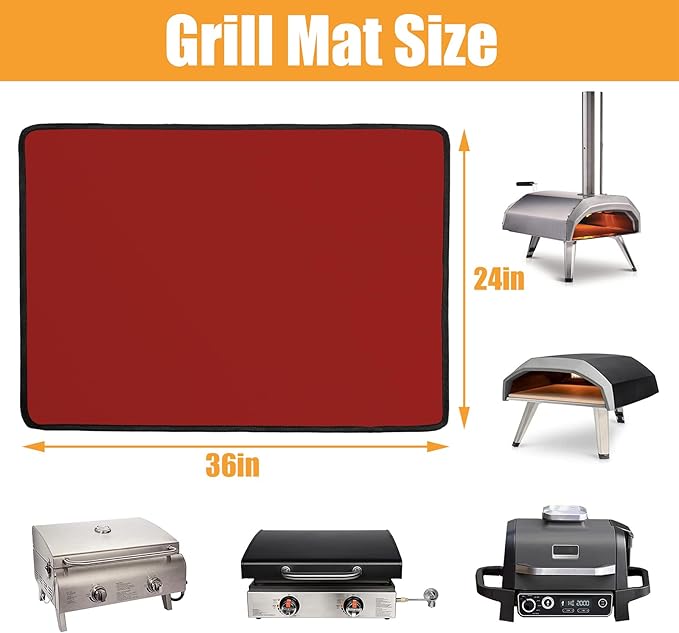 24x36in Heat Resistant Grill Mats for Outdoor Grill to Protect Your Prep Table and Outdoor Grill Table - Fire Proof & Water Proof & Oil Proof BBQ Mat - Red (1mm)