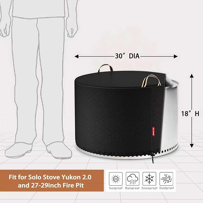 QH.HOME Fire Pit Cover Round for Solo Stove Yukon 27"-29", Waterproof Smokeless Fire Pit Cover, 600D Strong Tear Resistant, Fits for Gas/Table/Bowl Fire pits - 30" D X 18" H