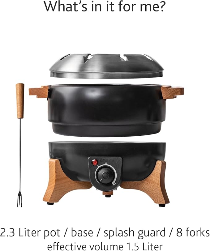 Boska Electric Fondue Set Party 2.3 L - Electric Fondue - For Cheese Fondue, Chocolate Fondue, Hotpot - Temperature Control - 2.3 Litres - Fondue Device