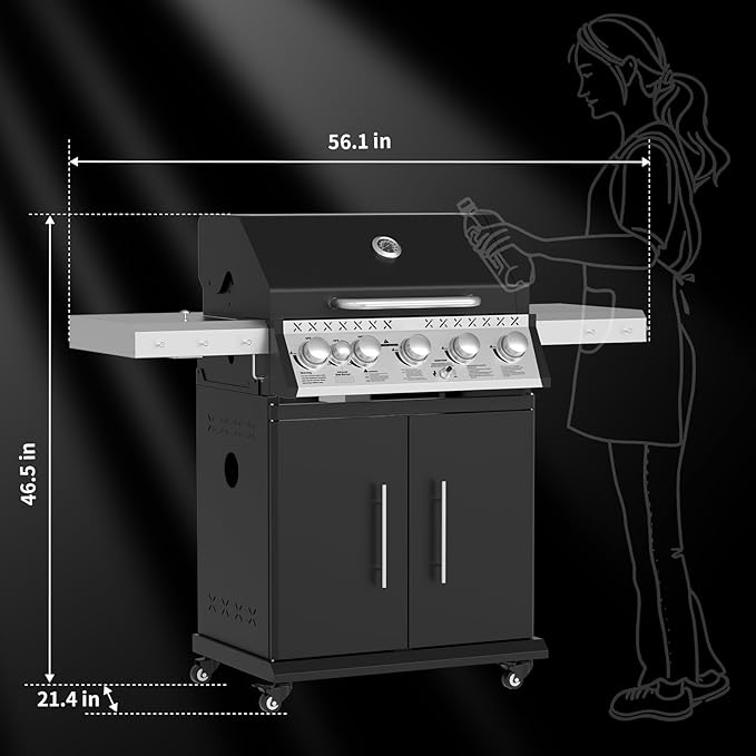 Propane Gas Grill, 5+1 Stainless Steel Barbecue Grill with Infrared Side Burner for Outdoor Cooking