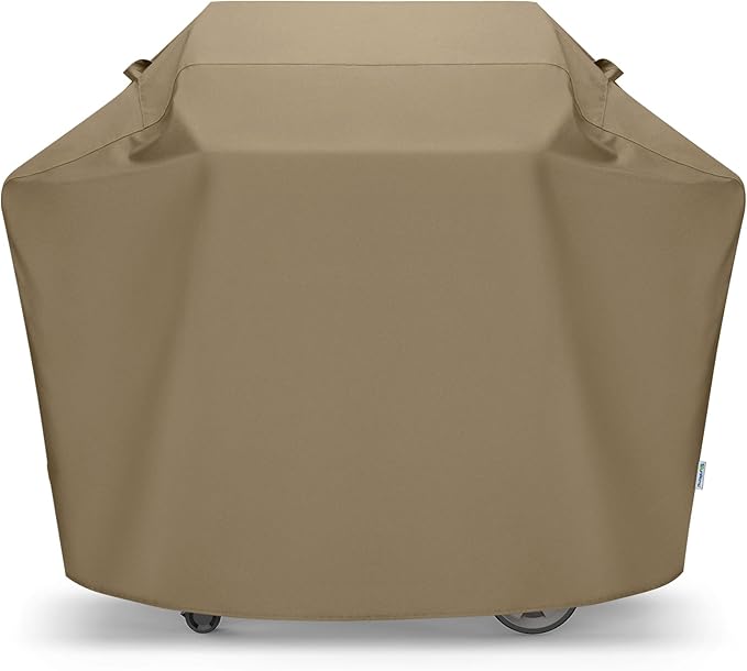 SunPatio Gas Grill Cover 60 Inch, Heavy Duty Waterproof Outdoor Barbecue Cover with Sealed Seam, FadeStop Material, All Weather Resistant Compatible for Weber CharBroil Nexgrill Grills and More, Taupe