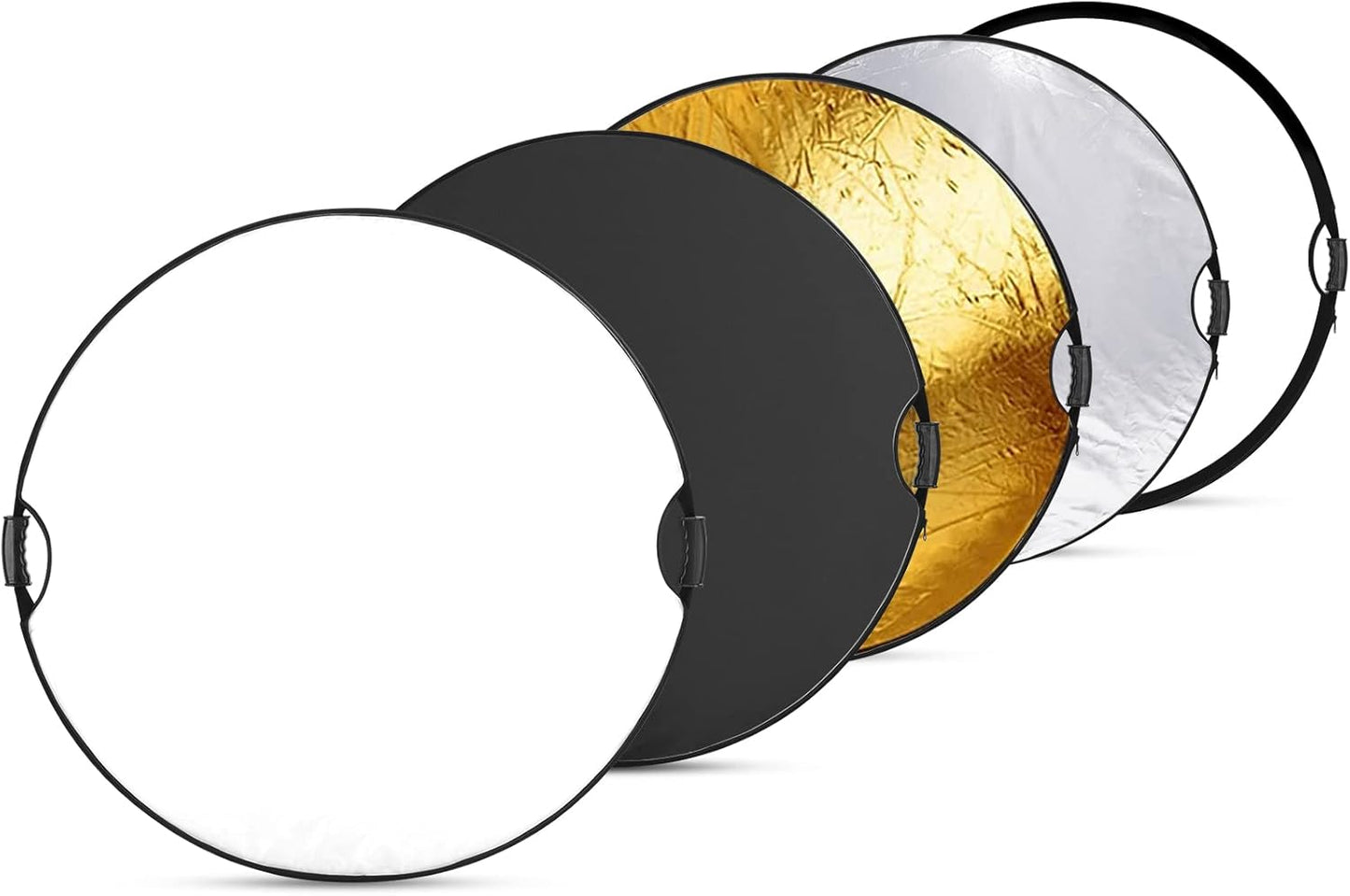 NEEWER 43"/110cm Light Reflector with Handle Grip with 3/8" Thread, 5 in 1 Collapsible Disc Light Diffuser Translucent/Silver/Gold/White/Black for Photography Lighting, Outdoor Lighting, RF-110II