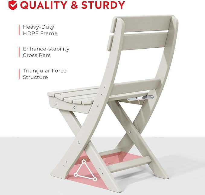 Costaelm Paradise 3-Piece Outdoor HDPE Folding Patio Bistro Table and Chairs, Sand