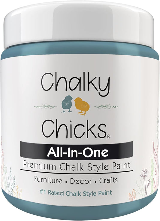 Chalky Chicks All-in-One Chalk Paint for Furniture or Cabinet - 4 Fl Oz - Matte Finish Y Blue (Medium Blue) for Metal, Wood Furniture Paint - No Sanding All-in-One for Home Decor & Crafts, USA Made