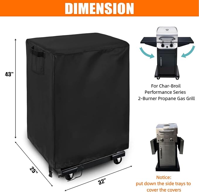 2 Burner Gas Grill Cover 32 Inch for Char-Broil Performance Series 2-Burner Gas Grills, Waterproof 32in Infrared Grill Cover for Weber Nexgrill with Collapsed Side Tables,32" x 25" x 43"