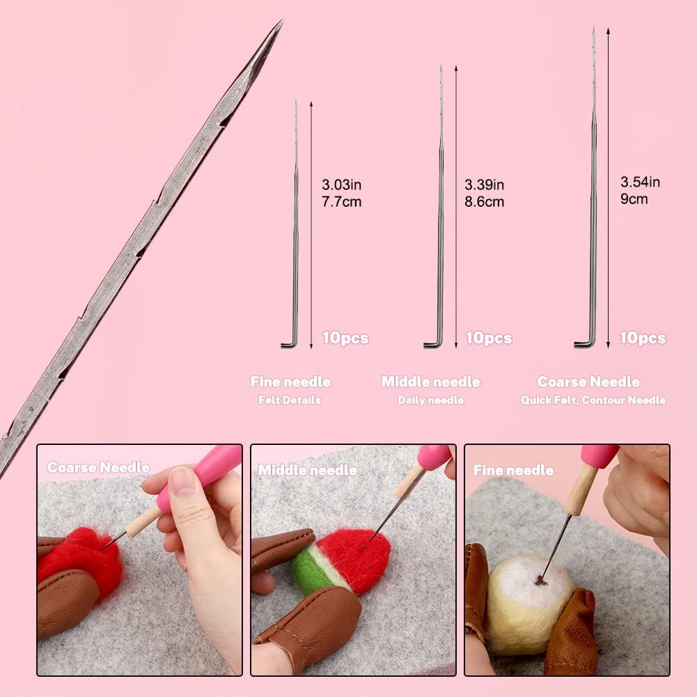 Mayboos Needle Felting Kit,Needle Felting Pad,Needle Felting Tool with 6"x6"Needle Felting Mat,Felting Needles for Wool,Leather Finger Guards,Good for Any Felting