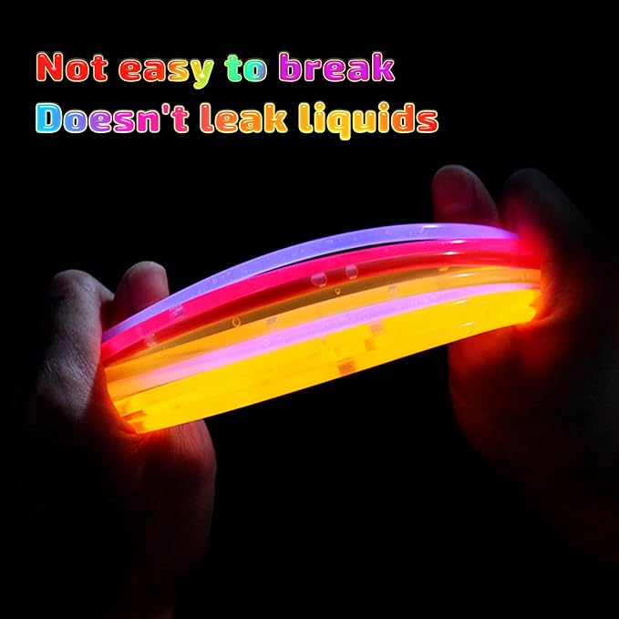 100 Pcs Glow Sticks Bulk, 8" Glow in the Dark Party Supplies - Neon Glow Stick Bracelets & Necklaces for Festivals, Concerts, Raves, Night Clubs, Halloween, Christmas, Birthdays